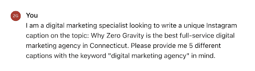 ChatGPT prompt for instagram captions