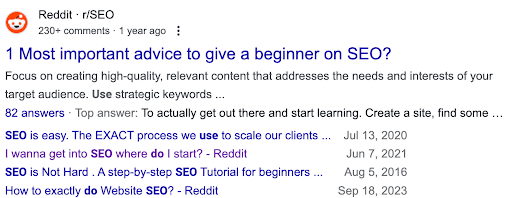 Reddit SERP Results