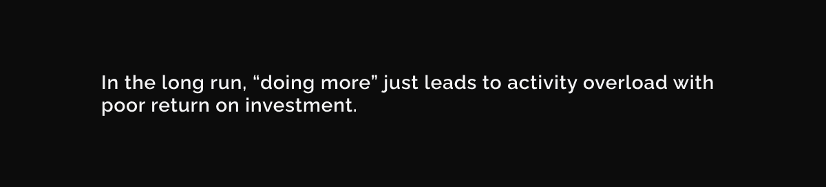 Quote graphic reading: "In the long run, doing more just leads to activity overload with poor return on investment."