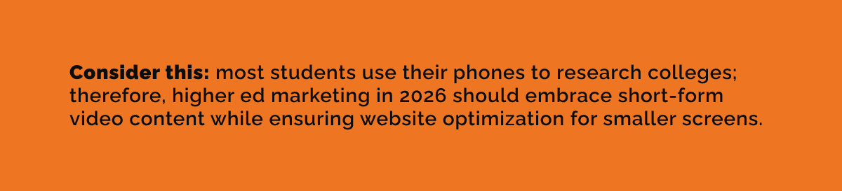 Insight about students using mobile devices for college research and the need for mobile-optimized marketing in higher education