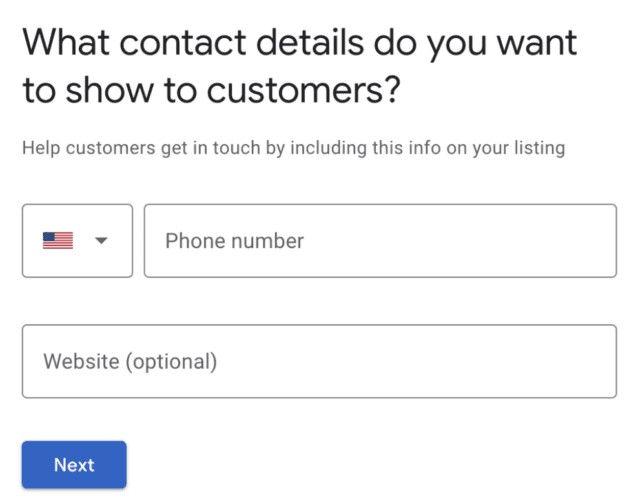 Contact details for Google Business Profile