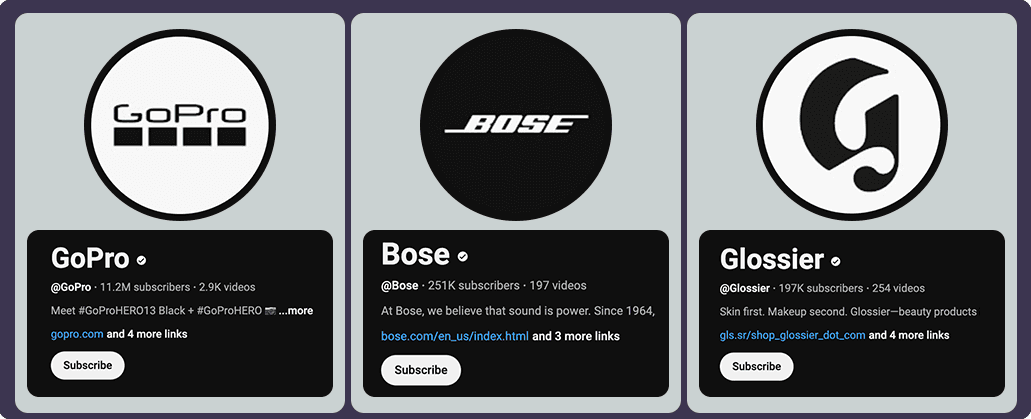 GoPro, Bose, Glossier YouTube Channels