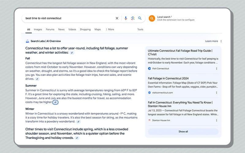 AI overview for best time to visit Connecticut