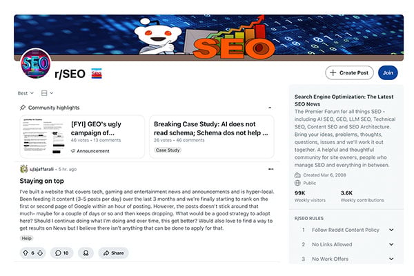 SEO subreddit channel